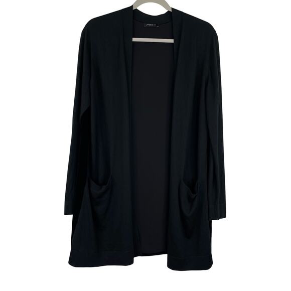 Lafayette 148 Black Long Open Cardigan 100% Silk Velvet back - Picture 1 of 13